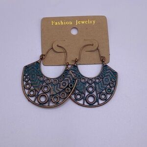 Fashion Jewelry Teal and Gold Geometric Earrings